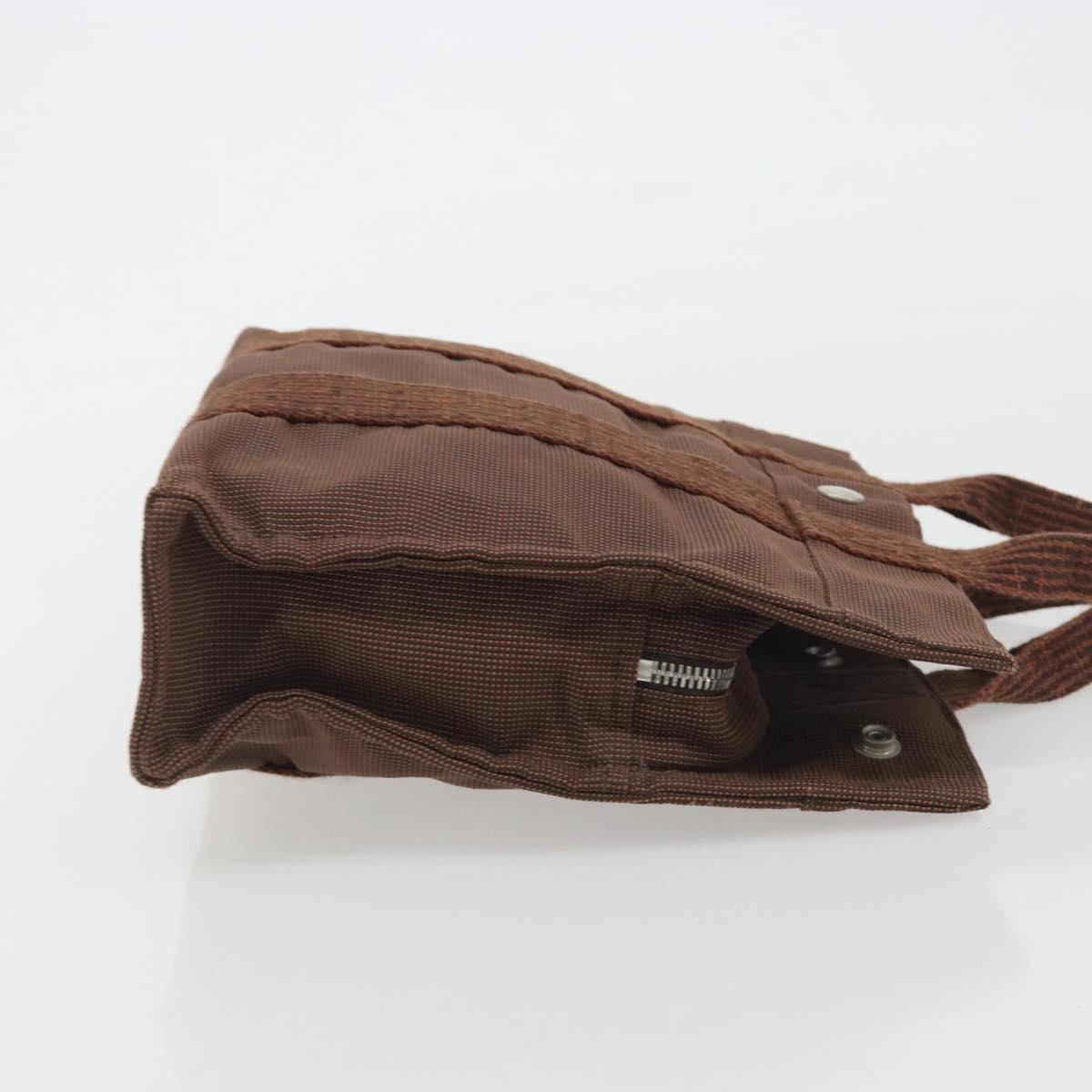 HERMES Her Line PM Hand Bag Canvas Brown Silver Auth 192649A