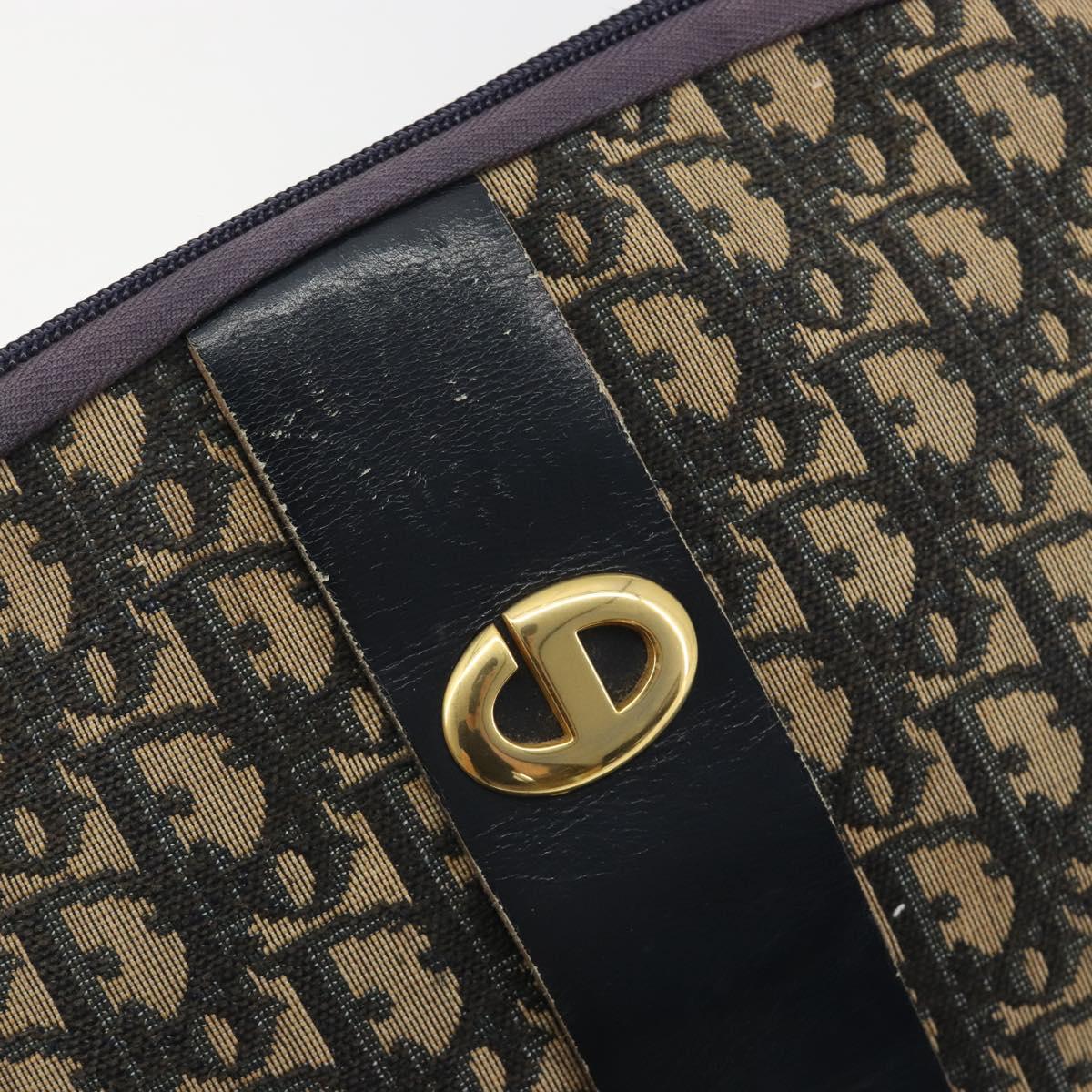 Christian Dior Trotter Canvas Shoulder Bag Navy Gold Auth 192650