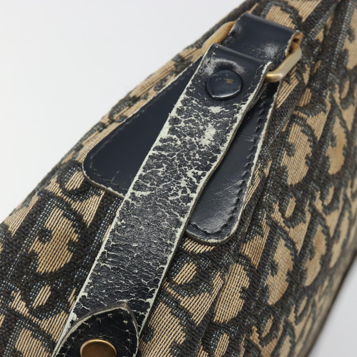Christian Dior Trotter Canvas Shoulder Bag Navy Gold Auth 192650