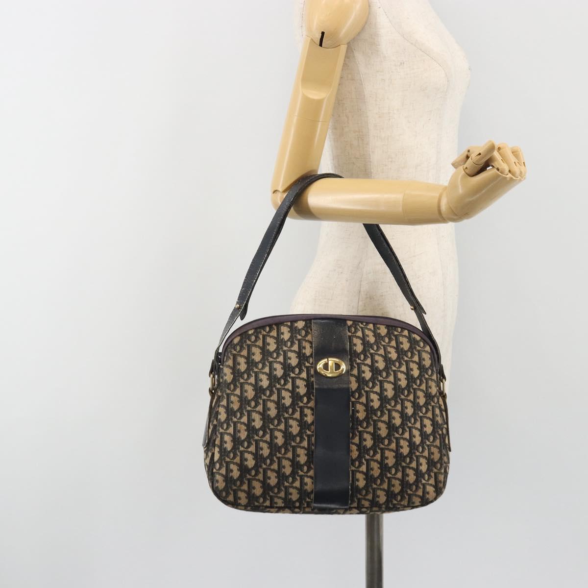 Christian Dior Trotter Canvas Shoulder Bag Navy Gold Auth 192650