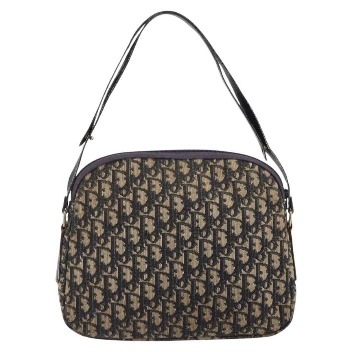 Christian Dior Trotter Canvas Shoulder Bag Navy Gold Auth 192650