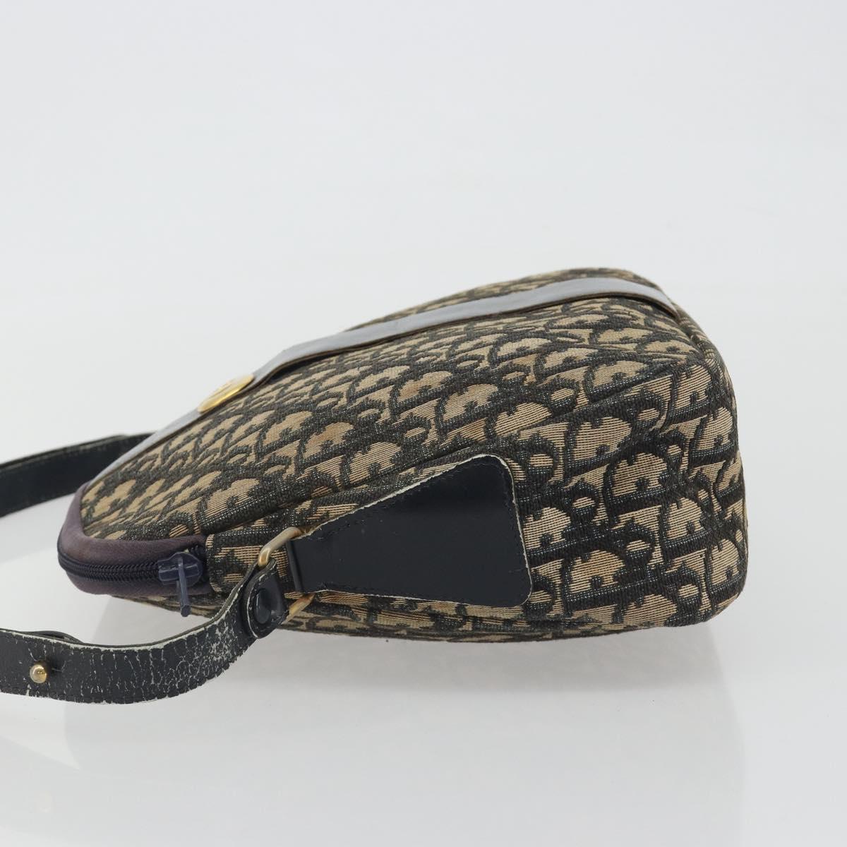Christian Dior Trotter Canvas Shoulder Bag Navy Gold Auth 192650