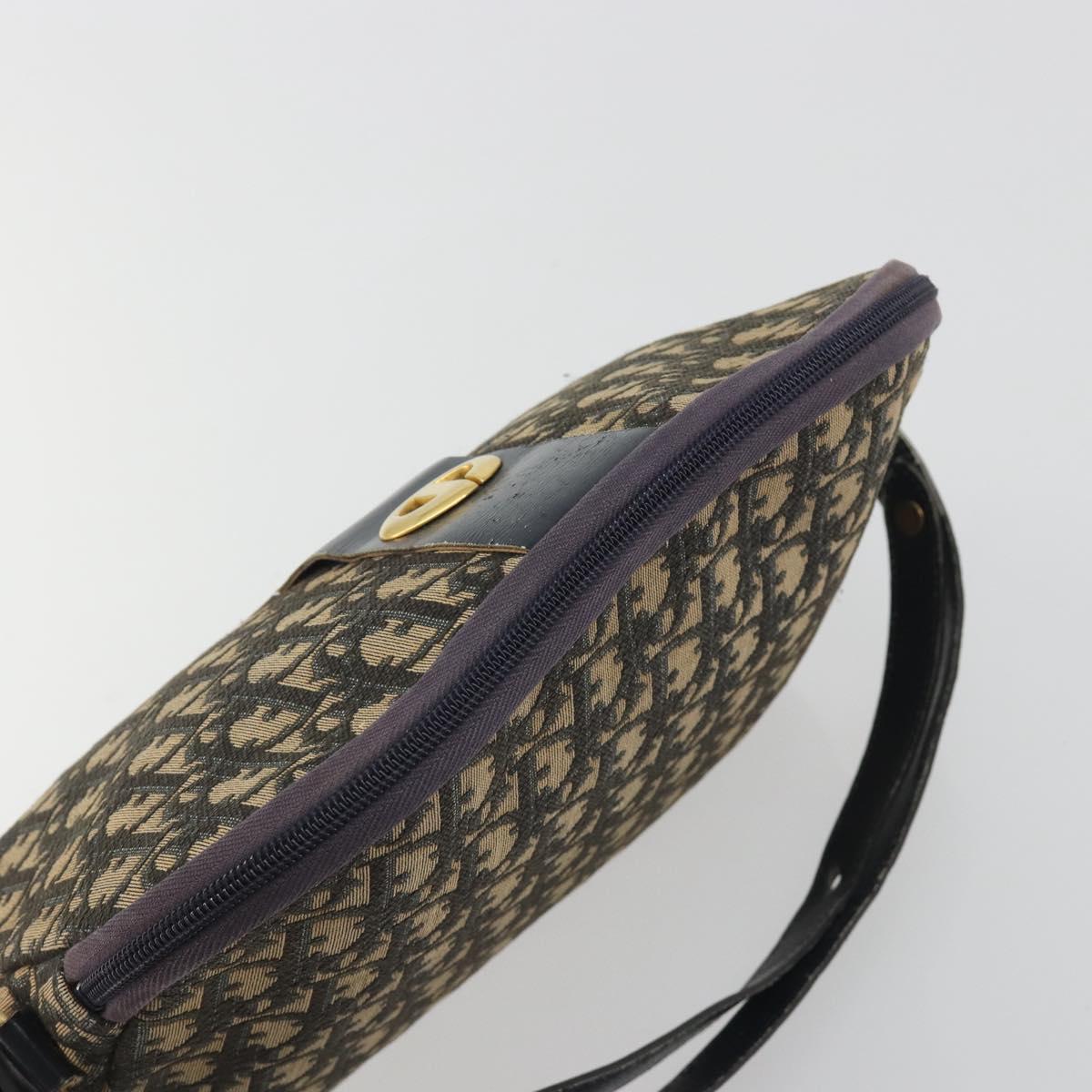 Christian Dior Trotter Canvas Shoulder Bag Navy Gold Auth 192650