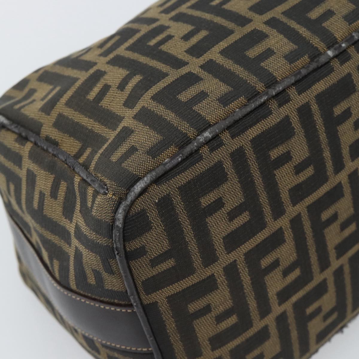FENDI Zucca Canvas Vanity Hand Bag Black Brown Auth 192654