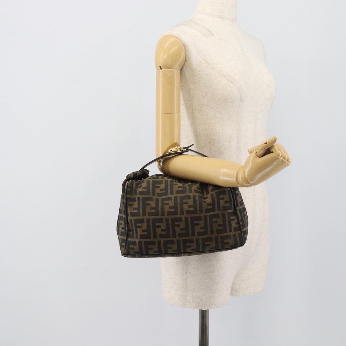 FENDI Zucca Canvas Vanity Hand Bag Black Brown Auth 192654