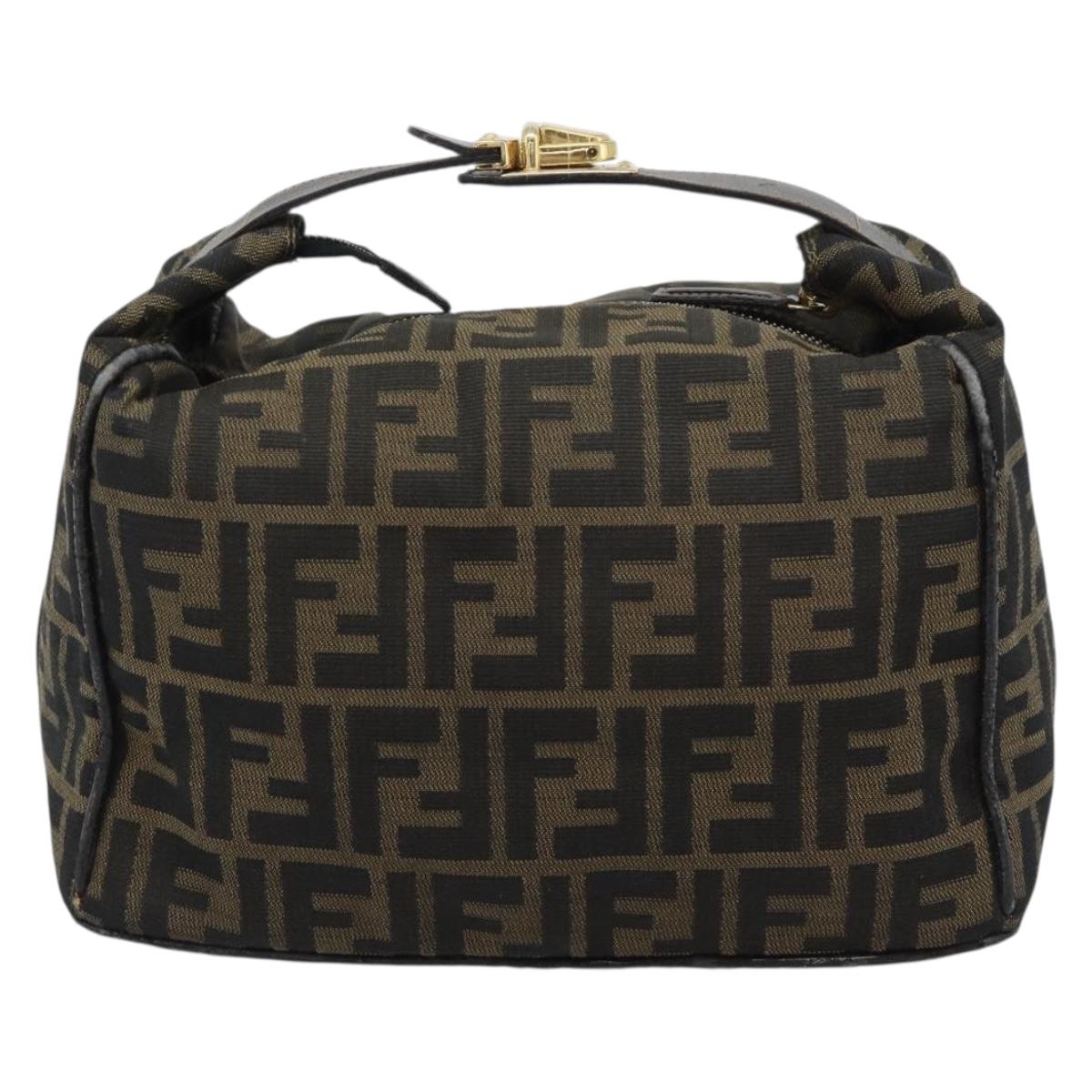 FENDI Zucca Canvas Vanity Hand Bag Black Brown Auth 192654