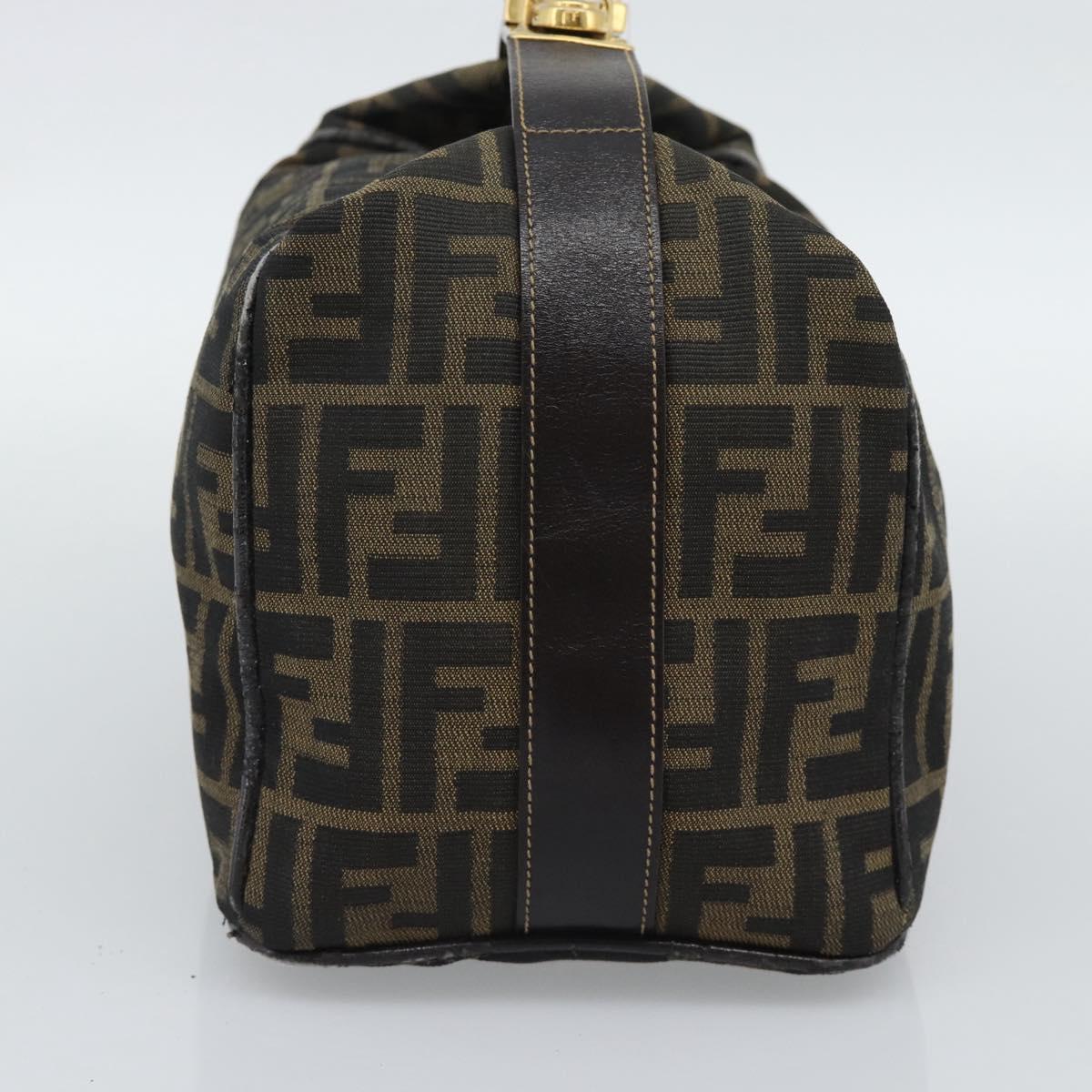FENDI Zucca Canvas Vanity Hand Bag Black Brown Auth 192654