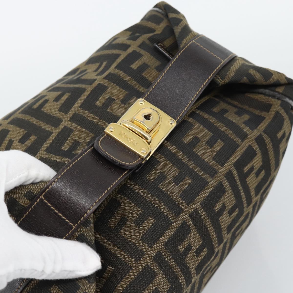 FENDI Zucca Canvas Vanity Hand Bag Black Brown Auth 192654