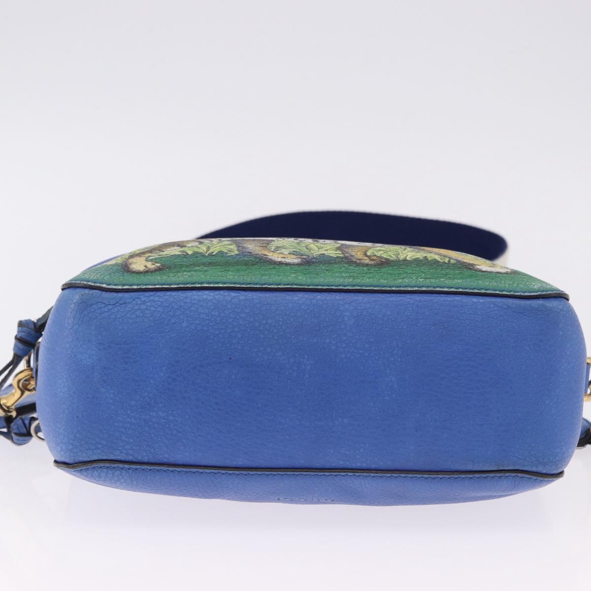GUCCI Tiger Pattern Hand Bag Leather 2way Blue Gold 453565 Auth 192658A