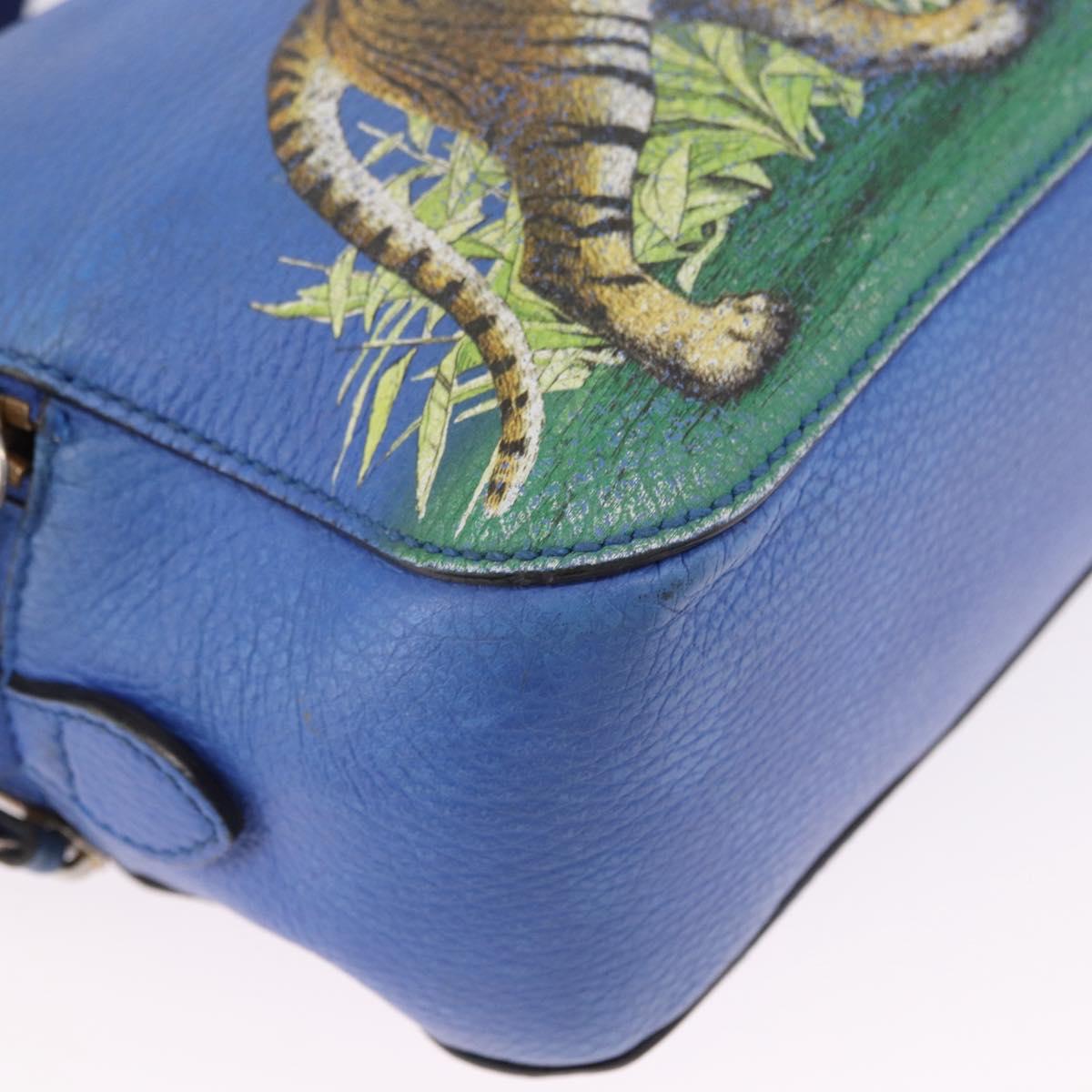 GUCCI Tiger Pattern Hand Bag Leather 2way Blue Gold 453565 Auth 192658A
