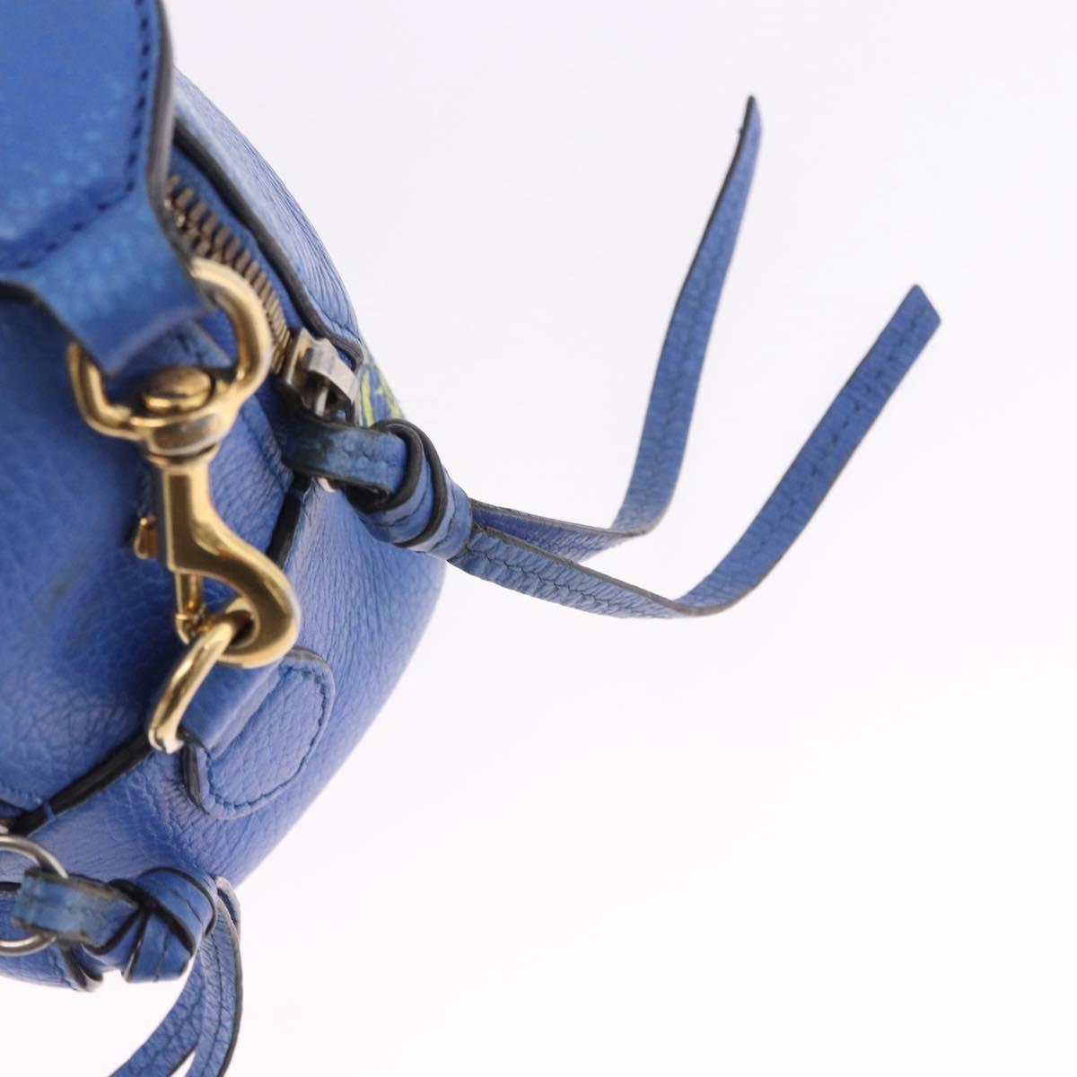 GUCCI Tiger Pattern Hand Bag Leather 2way Blue Gold 453565 Auth 192658A