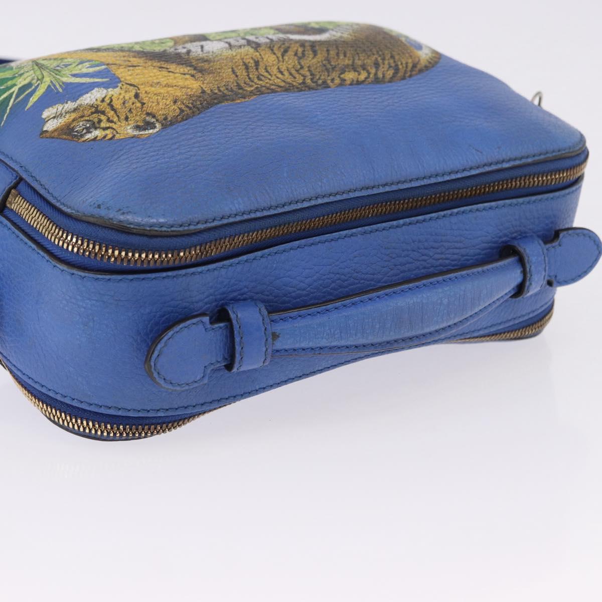 GUCCI Tiger Pattern Hand Bag Leather 2way Blue Gold 453565 Auth 192658A