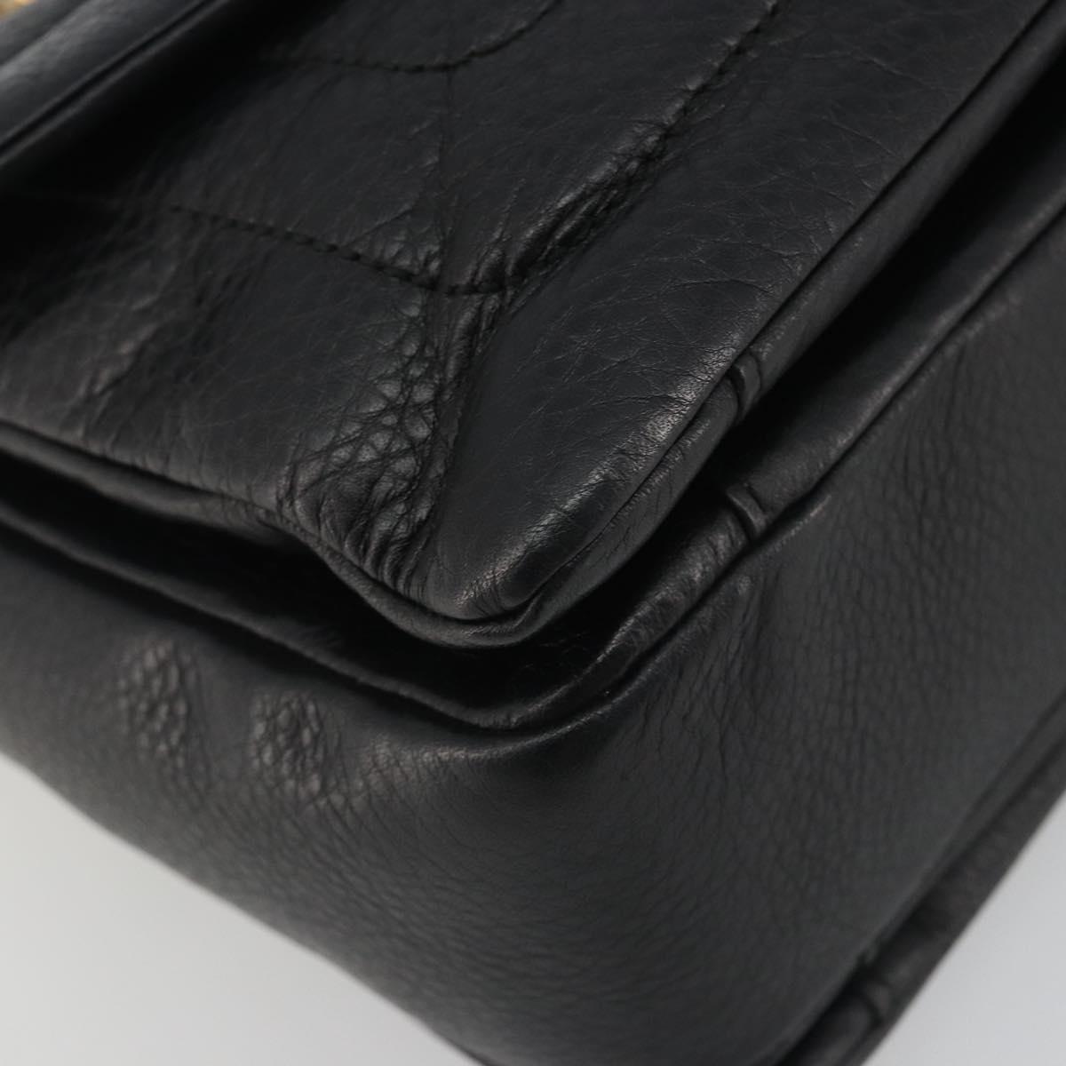 BALLY Chain Shoulder Bag Leather Black Gold Auth 192659A