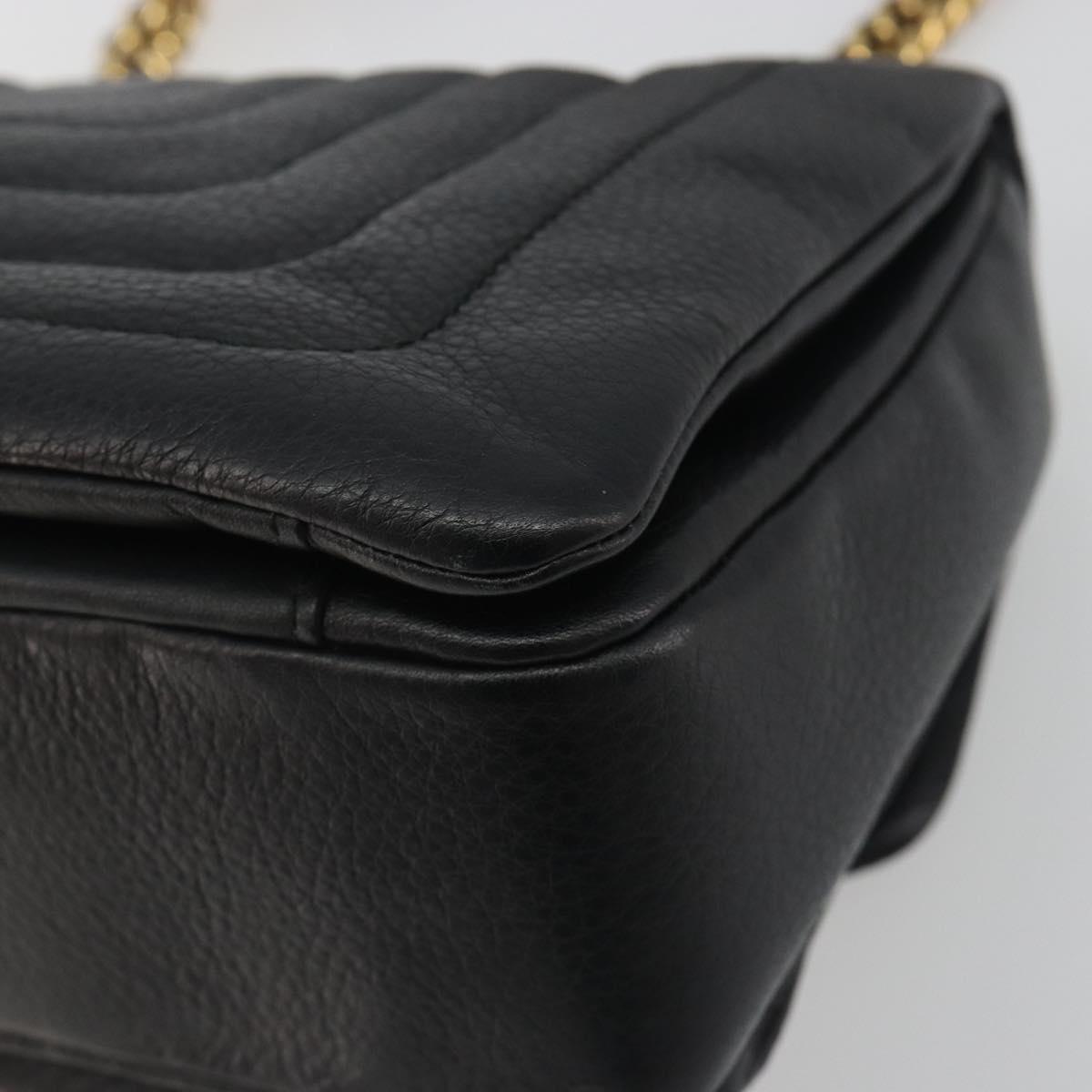 BALLY Chain Shoulder Bag Leather Black Gold Auth 192659A