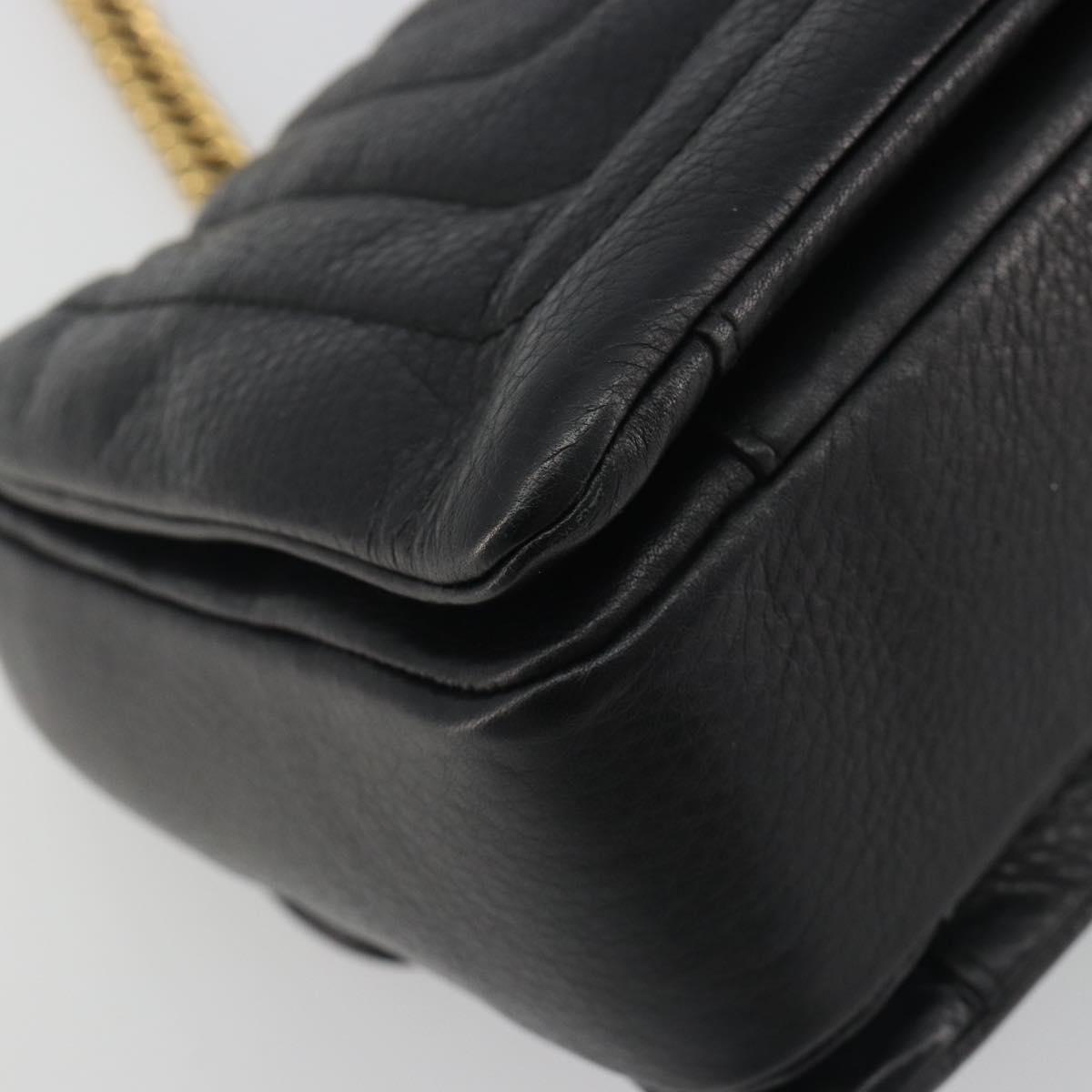BALLY Chain Shoulder Bag Leather Black Gold Auth 192659A