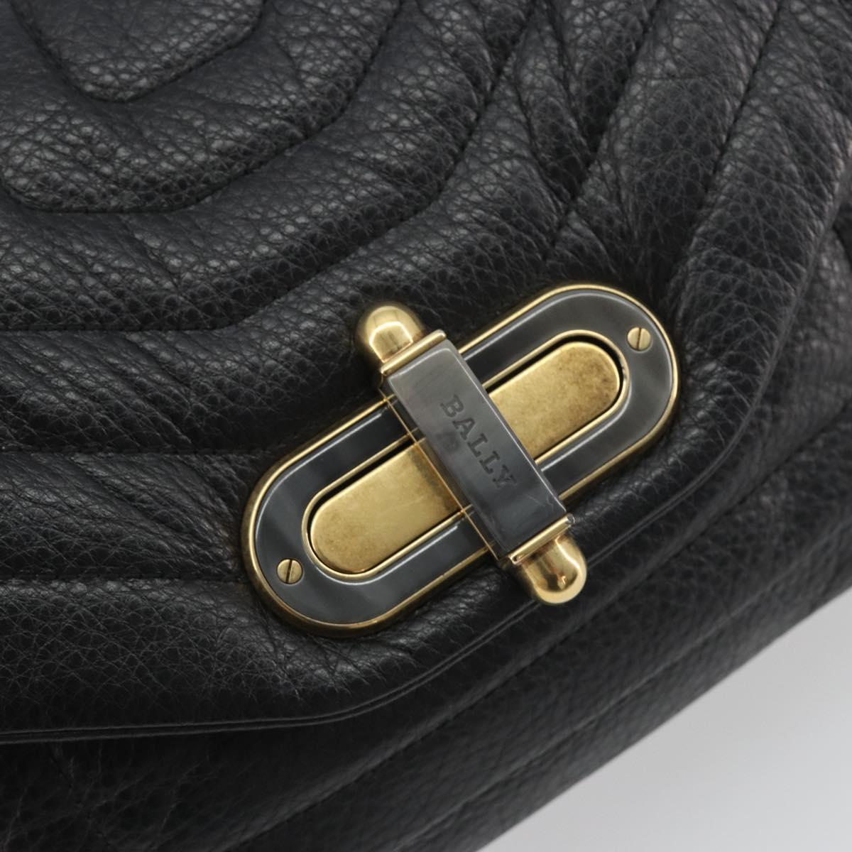 BALLY Chain Shoulder Bag Leather Black Gold Auth 192659A