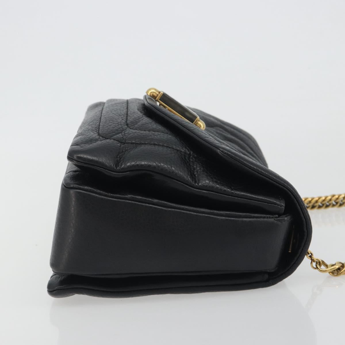 BALLY Chain Shoulder Bag Leather Black Gold Auth 192659A