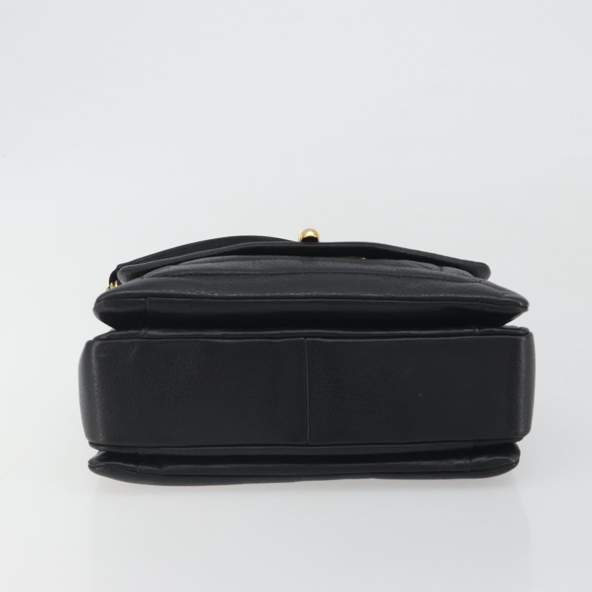 BALLY Chain Shoulder Bag Leather Black Gold Auth 192659A