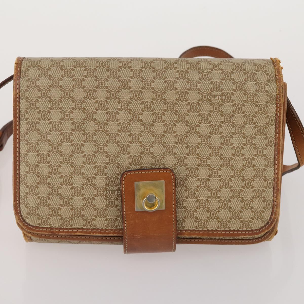 CELINE Macadam Canvas Shoulder Bag PVC Leather 2 Set Beige Auth 192660