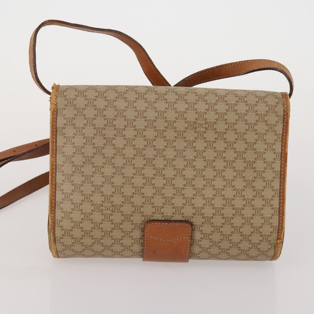 CELINE Macadam Canvas Shoulder Bag PVC Leather 2 Set Beige Auth 192660