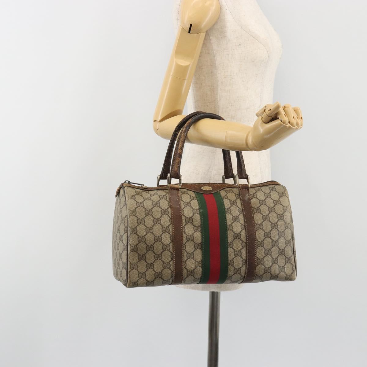 GUCCI GG Supreme Web Sherry Line Bag PVC Beige Gold 24 012 3842 Auth 192661