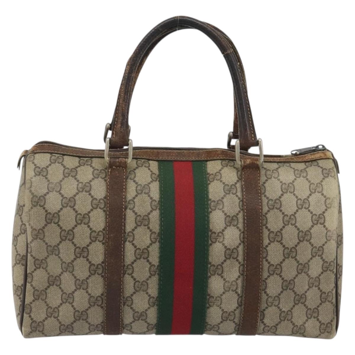 GUCCI GG Supreme Web Sherry Line Bag PVC Beige Gold 24 012 3842 Auth 192661