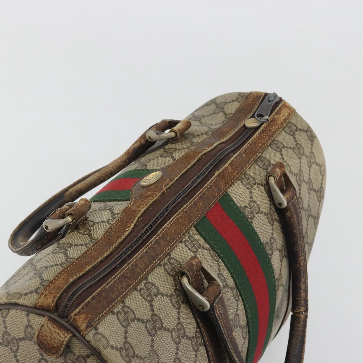 GUCCI GG Supreme Web Sherry Line Bag PVC Beige Gold 24 012 3842 Auth 192661