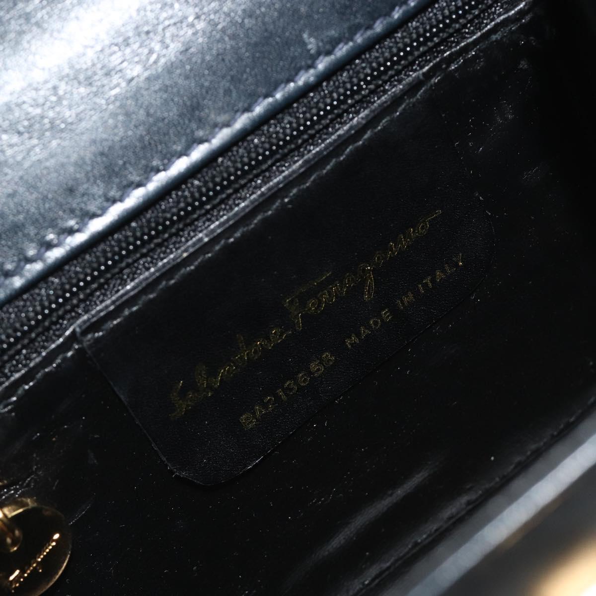 Salvatore Ferragamo Gancini Shoulder Bag Leather Navy Gold Auth 192665