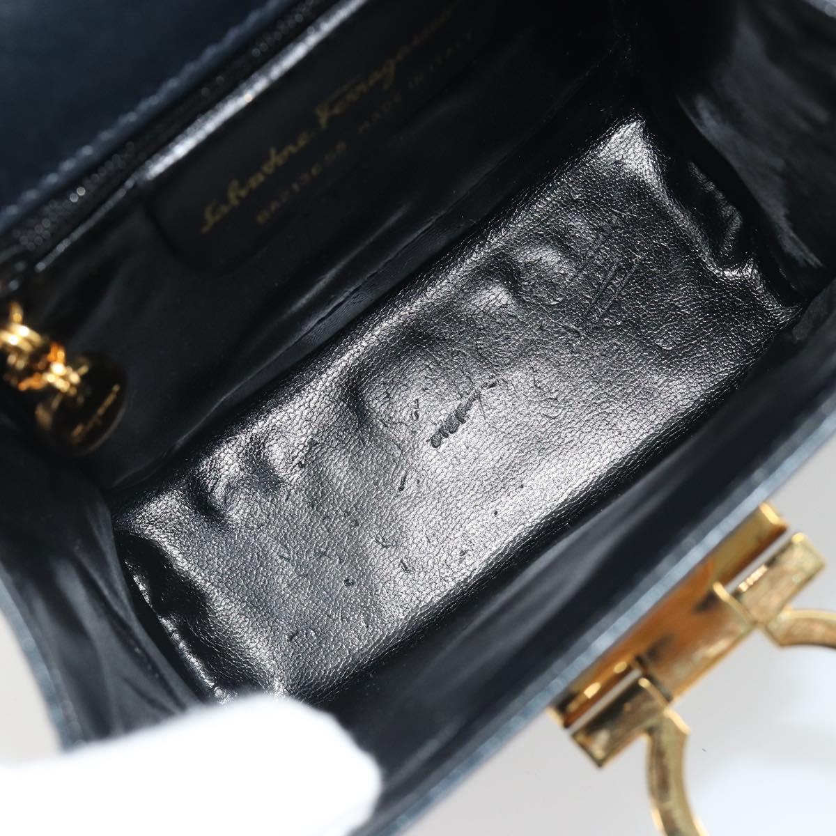Salvatore Ferragamo Gancini Shoulder Bag Leather Navy Gold Auth 192665