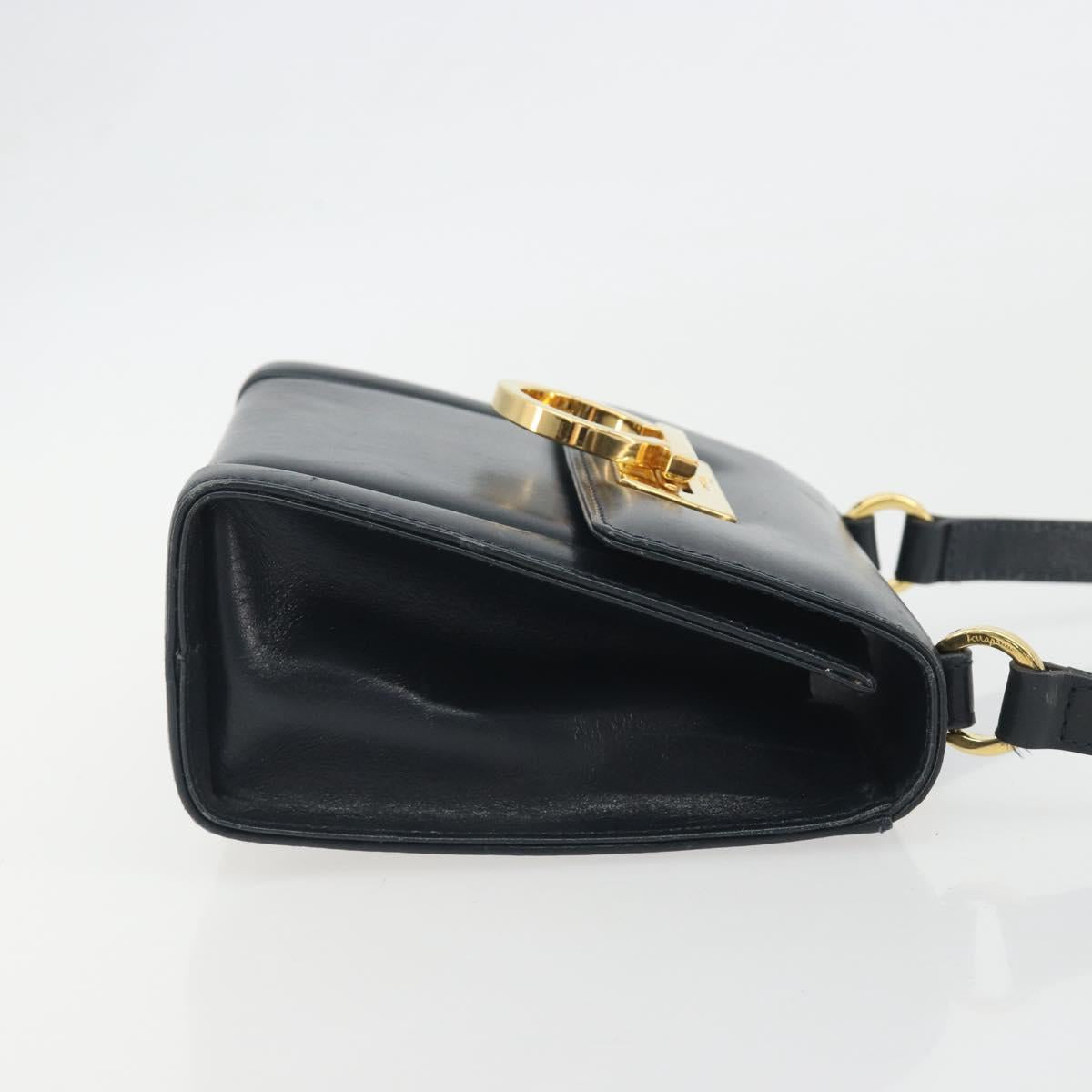 Salvatore Ferragamo Gancini Shoulder Bag Leather Navy Gold Auth 192665