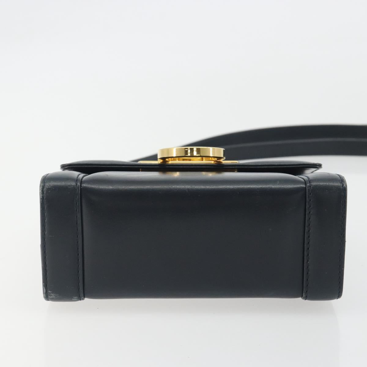 Salvatore Ferragamo Gancini Shoulder Bag Leather Navy Gold Auth 192665