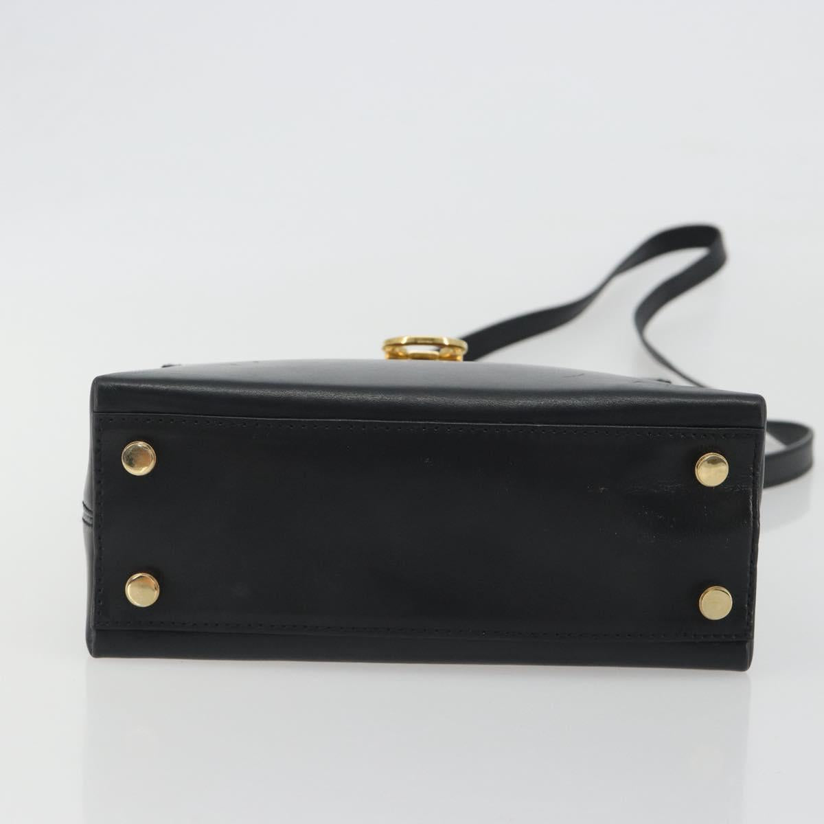 Salvatore Ferragamo Gancini Hand Bag Leather 2way Black Gold Auth 192668