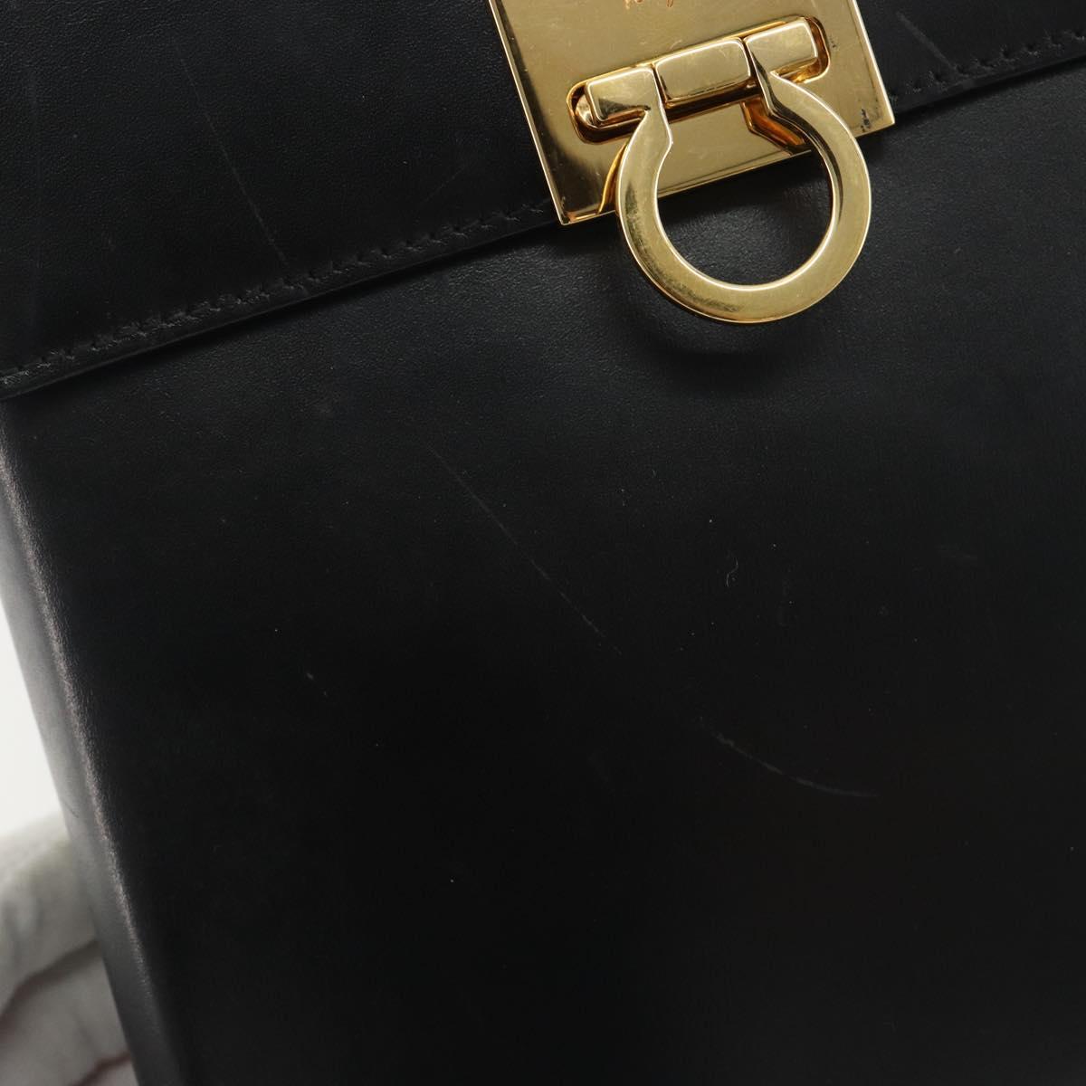 Salvatore Ferragamo Gancini Hand Bag Leather 2way Black Gold Auth 192668