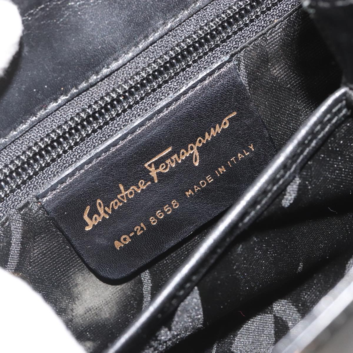 Salvatore Ferragamo Gancini Hand Bag Leather 2way Black Gold Auth 192668