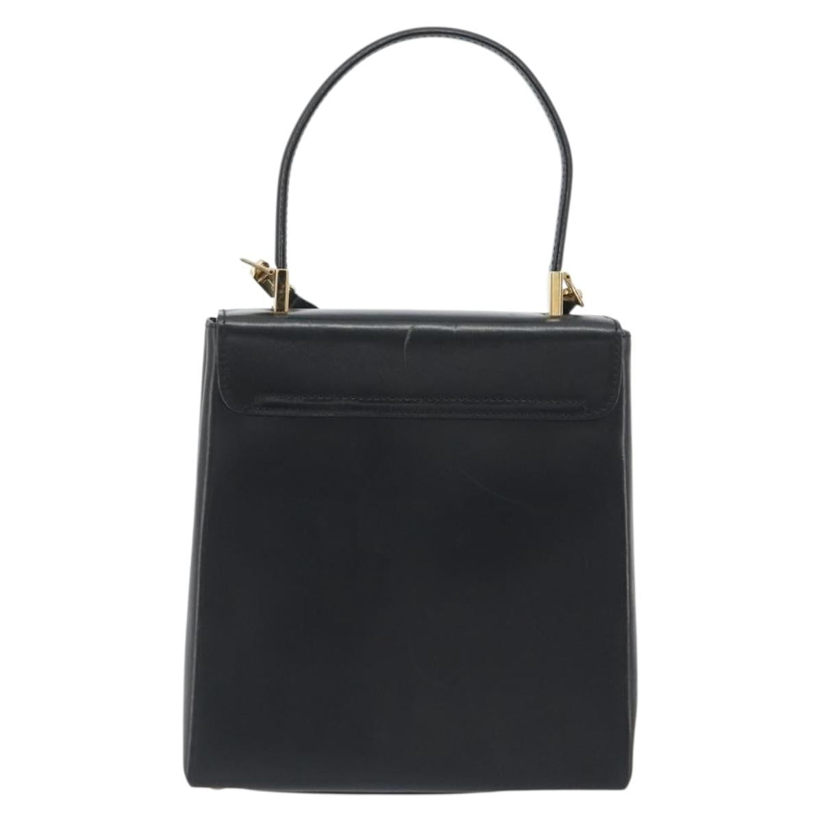 Salvatore Ferragamo Gancini Hand Bag Leather 2way Black Gold Auth 192668