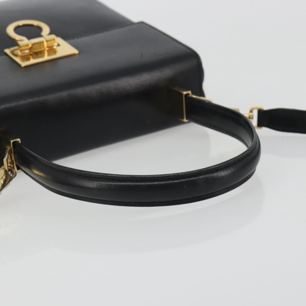 Salvatore Ferragamo Gancini Hand Bag Leather 2way Black Gold Auth 192668