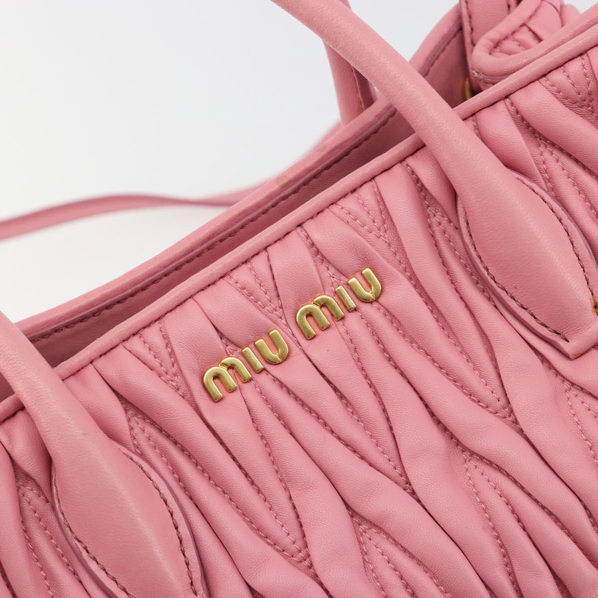 Miu Miu Matelasse Hand Bag Leather 2way Pink Gold Auth 192670A