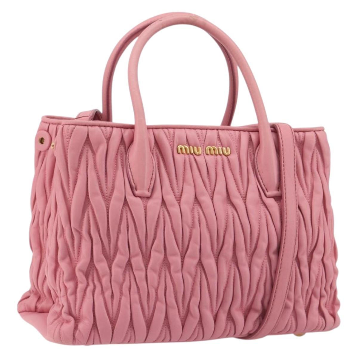 Miu Miu Matelasse Hand Bag Leather 2way Pink Gold Auth 192670A