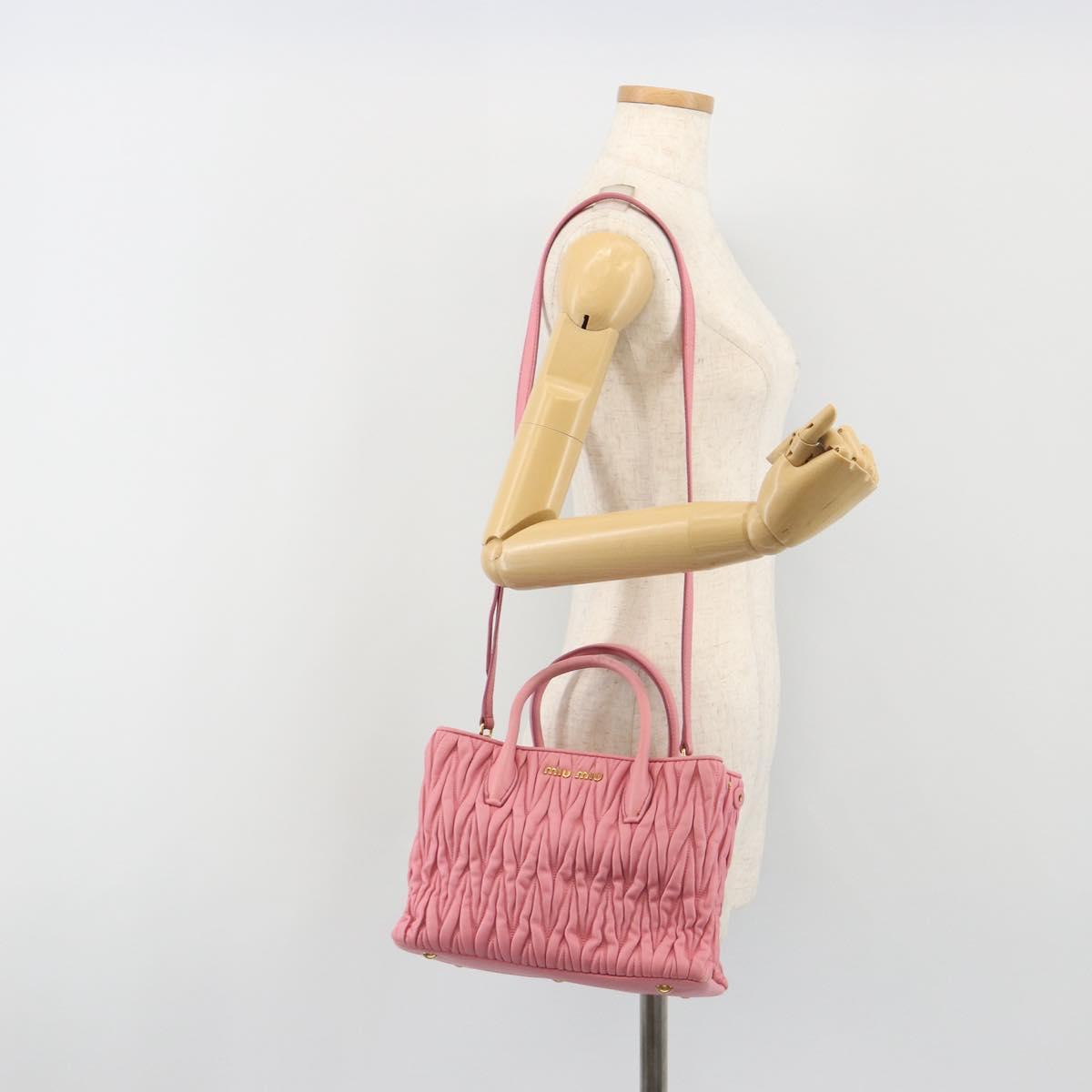 Miu Miu Matelasse Hand Bag Leather 2way Pink Gold Auth 192670A