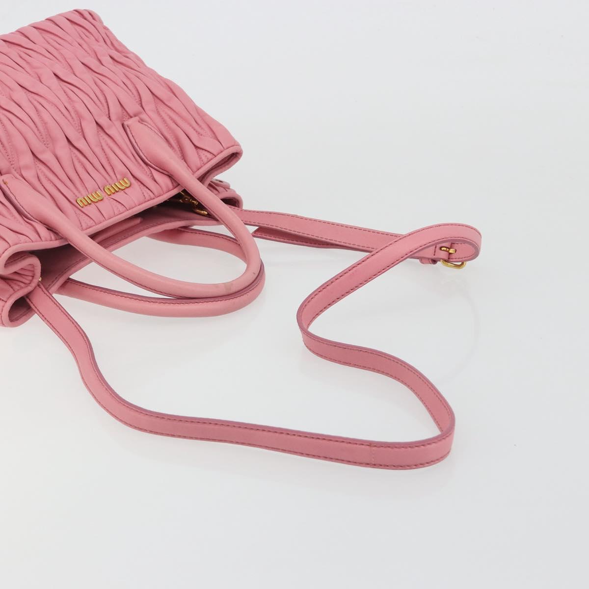 Miu Miu Matelasse Hand Bag Leather 2way Pink Gold Auth 192670A