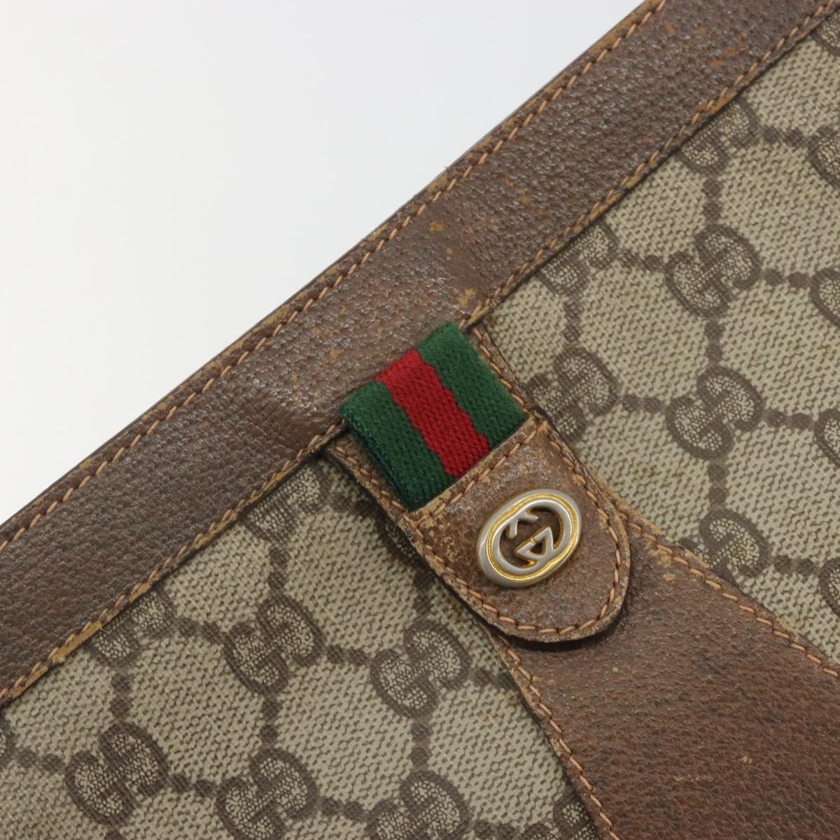 GUCCI GG Supreme Web Sherry Line Bag PVC Beige Gold 156 01 032 Auth 192673