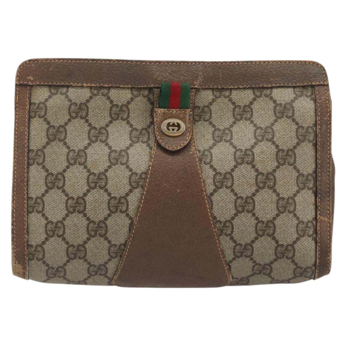 GUCCI GG Supreme Web Sherry Line Bag PVC Beige Gold 156 01 032 Auth 192673