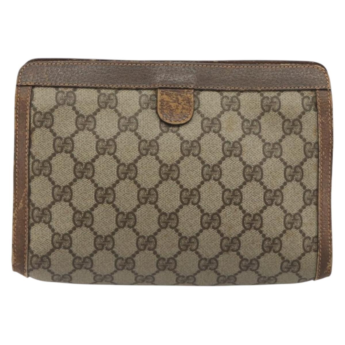 GUCCI GG Supreme Web Sherry Line Bag PVC Beige Gold 156 01 032 Auth 192673