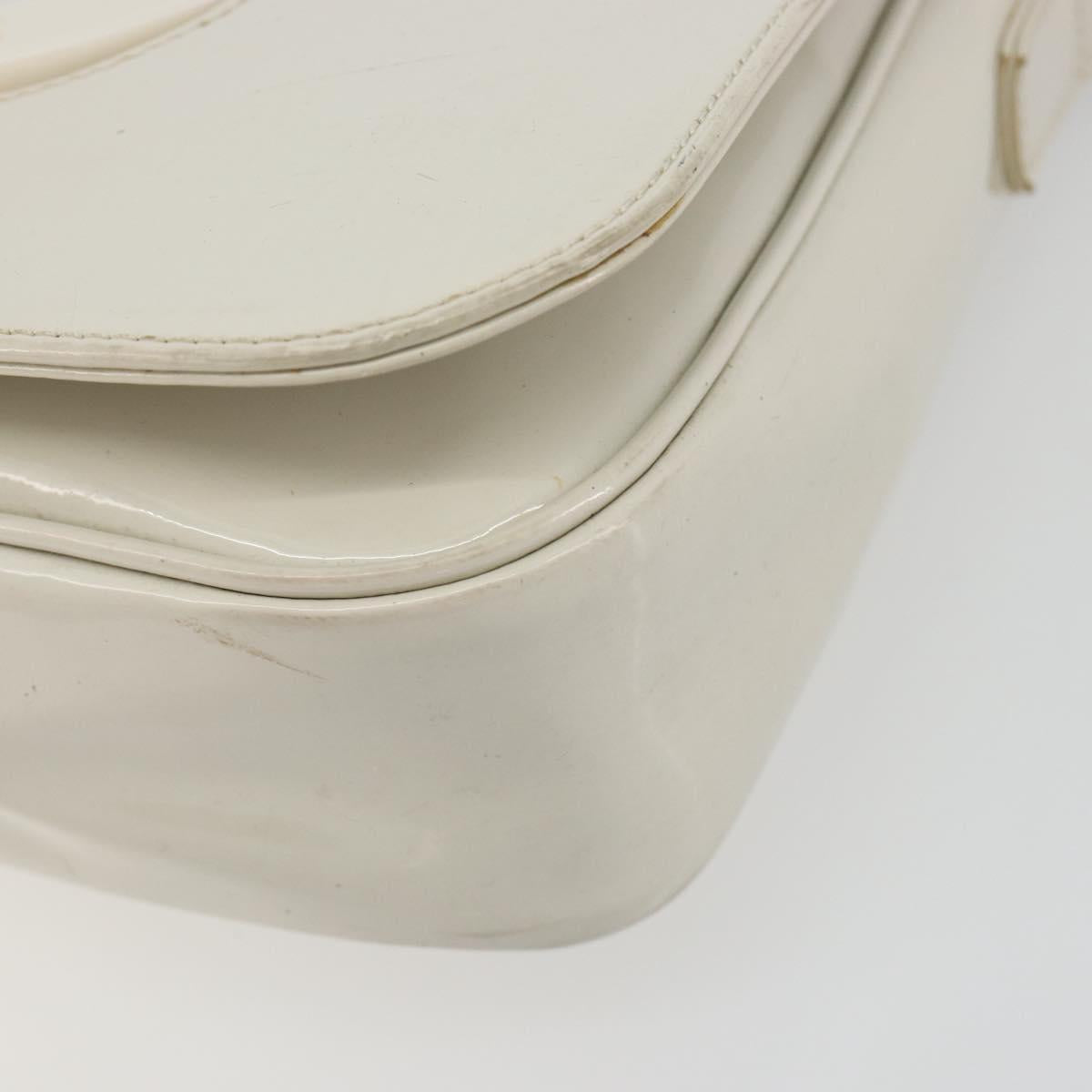 CELINE Circle Shoulder Bag Patent Leather Ivory Silver Auth 192674