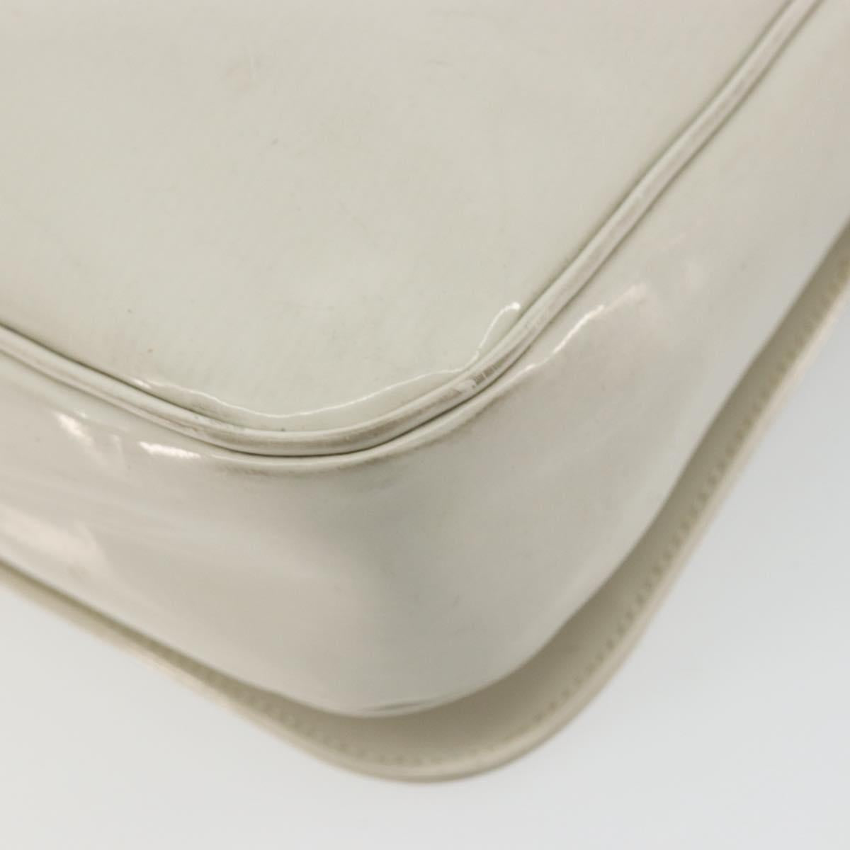 CELINE Circle Shoulder Bag Patent Leather Ivory Silver Auth 192674
