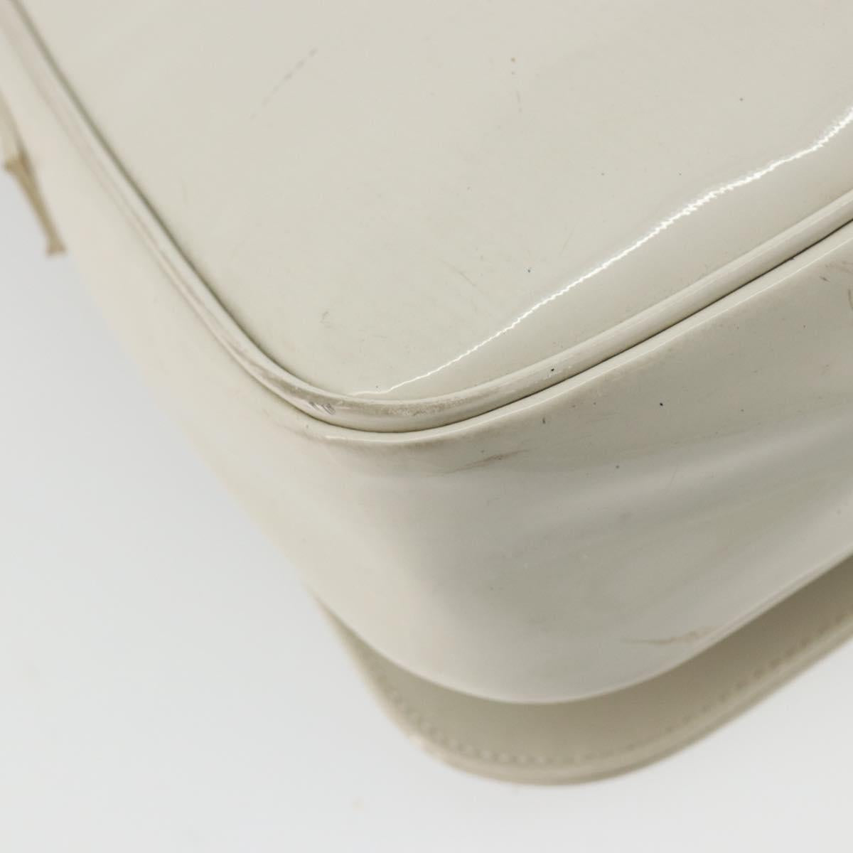CELINE Circle Shoulder Bag Patent Leather Ivory Silver Auth 192674