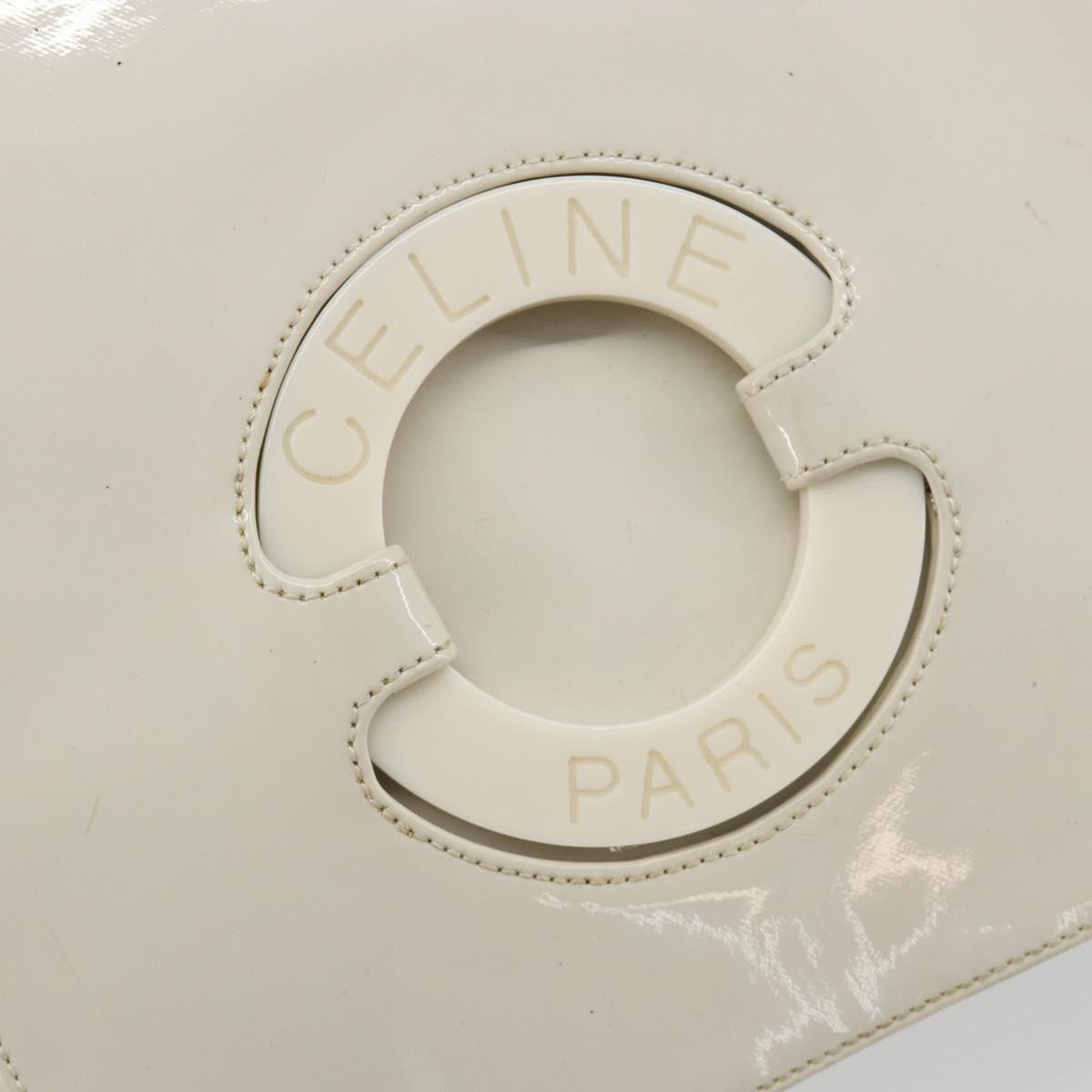 CELINE Circle Shoulder Bag Patent Leather Ivory Silver Auth 192674