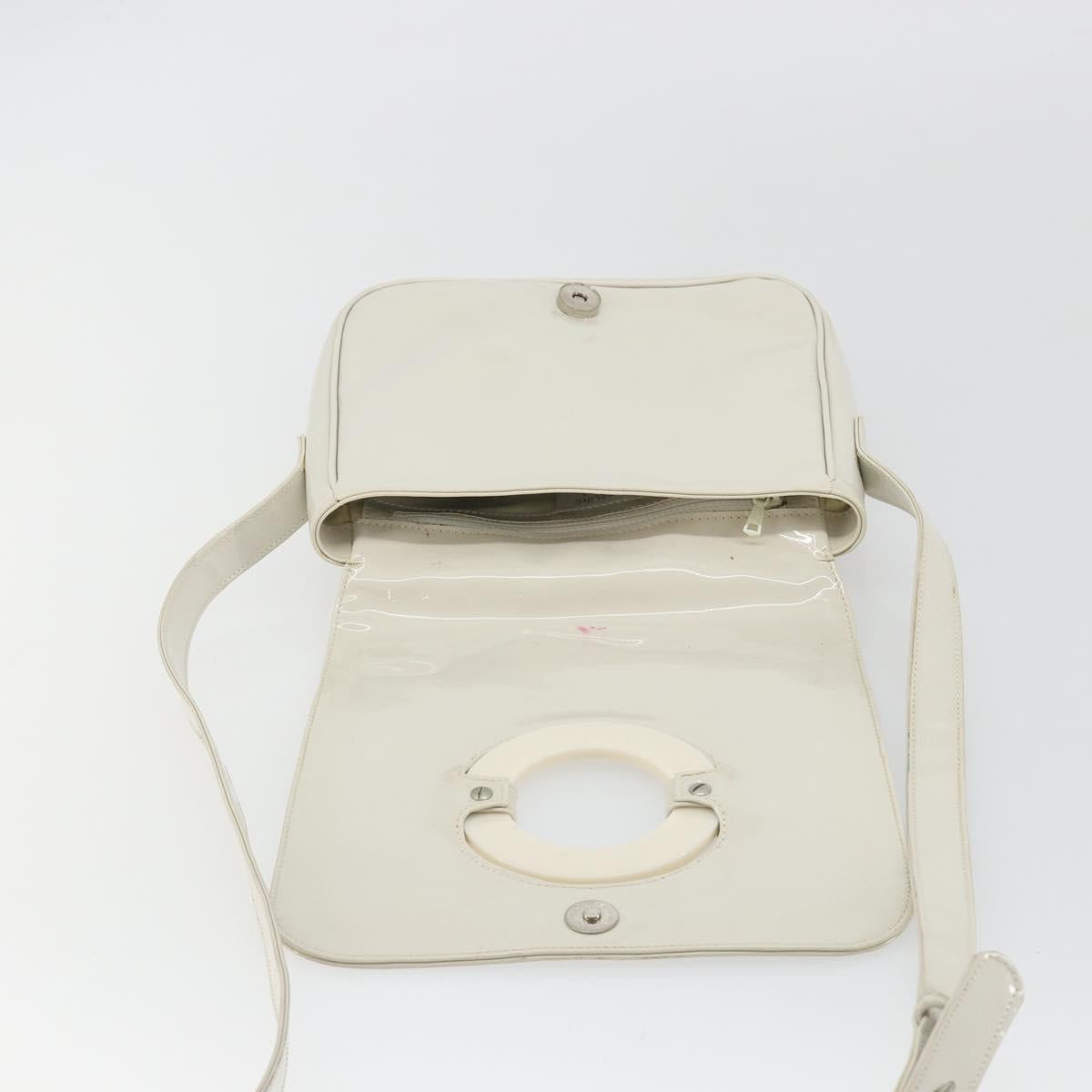 CELINE Circle Shoulder Bag Patent Leather Ivory Silver Auth 192674