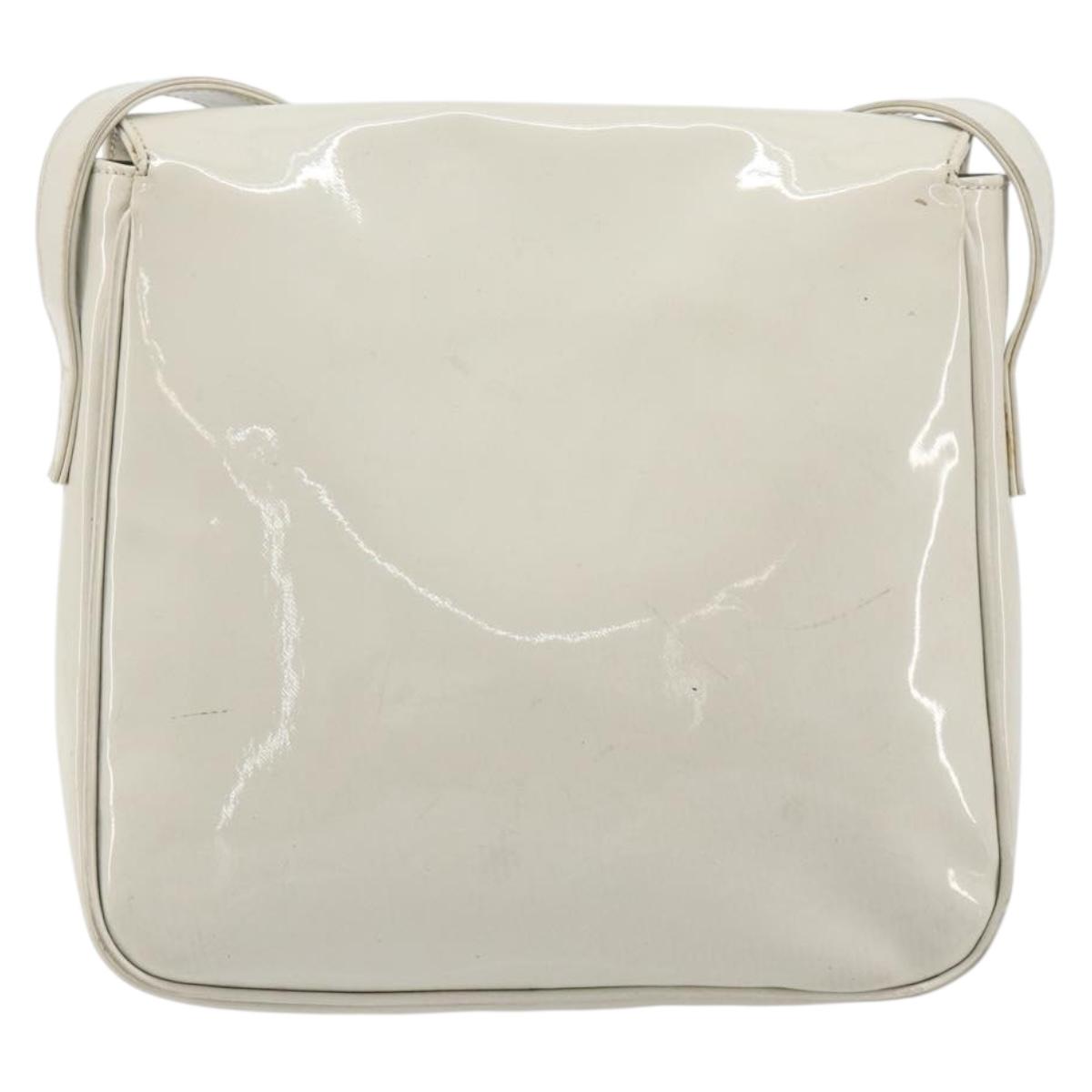 CELINE Circle Shoulder Bag Patent Leather Ivory Silver Auth 192674