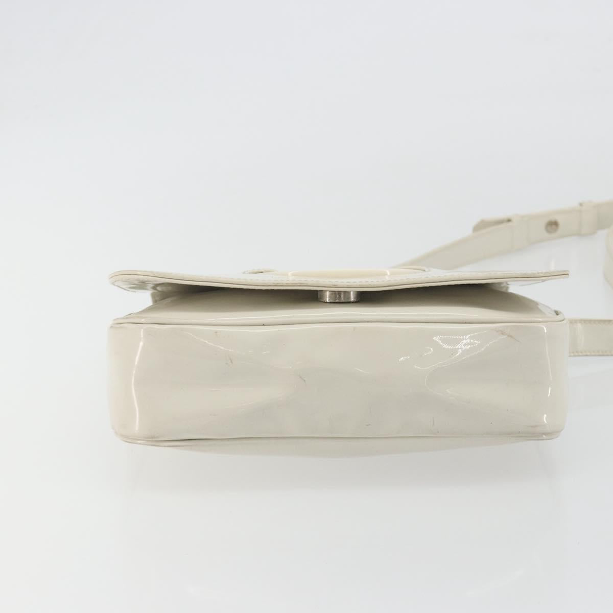 CELINE Circle Shoulder Bag Patent Leather Ivory Silver Auth 192674
